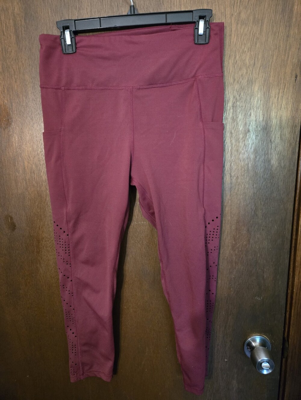 Burgundy Crop Pocket Leggings - High Waist Large